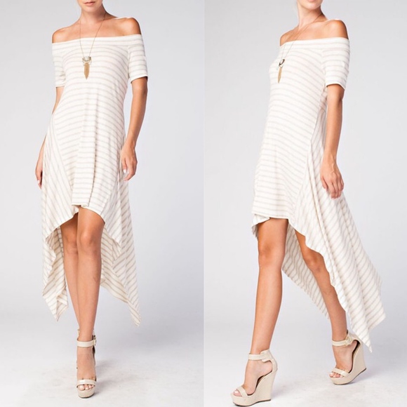 Bellanblue Dresses & Skirts - DAISY Off Shoulder Asym Dress - OATMEAL
